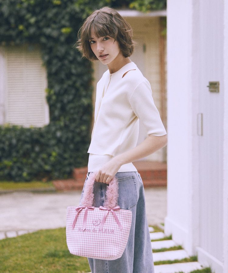 Maison de FLEUR「ギンガムブランドロゴフリルハンドルトート」|トートバッグ|