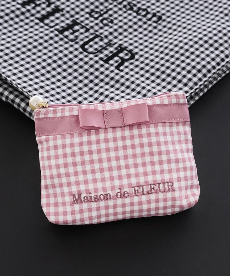 Maison de FLEUR「ギンガムチェックスクエアポーチ」|ポーチ|ピンク