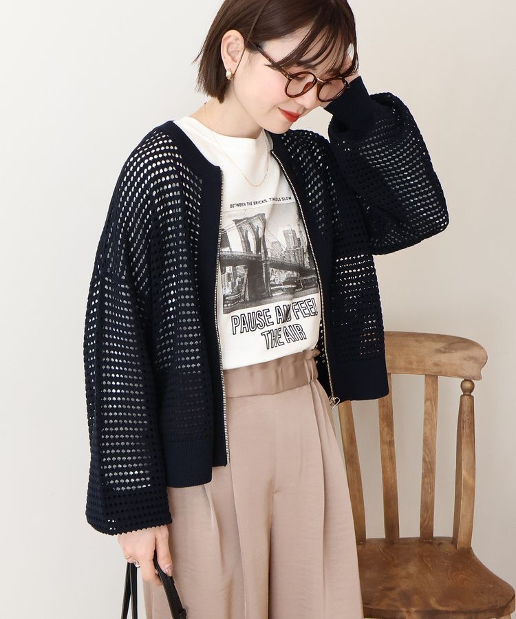 AMERICAN HOLIC「ジップアップメッシュニットカーディガン【WEB限定カラー有り】」|カーディガン|