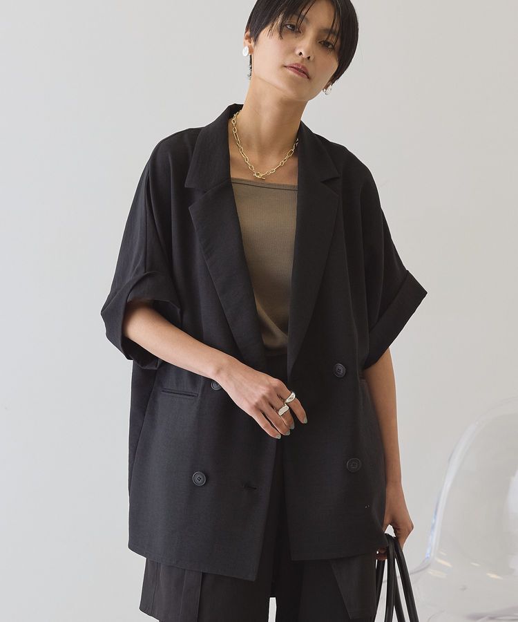 AMERICAN HOLIC「【接触冷感・イージーケア】リネンライク半袖ジャケット」|テーラードジャケット|