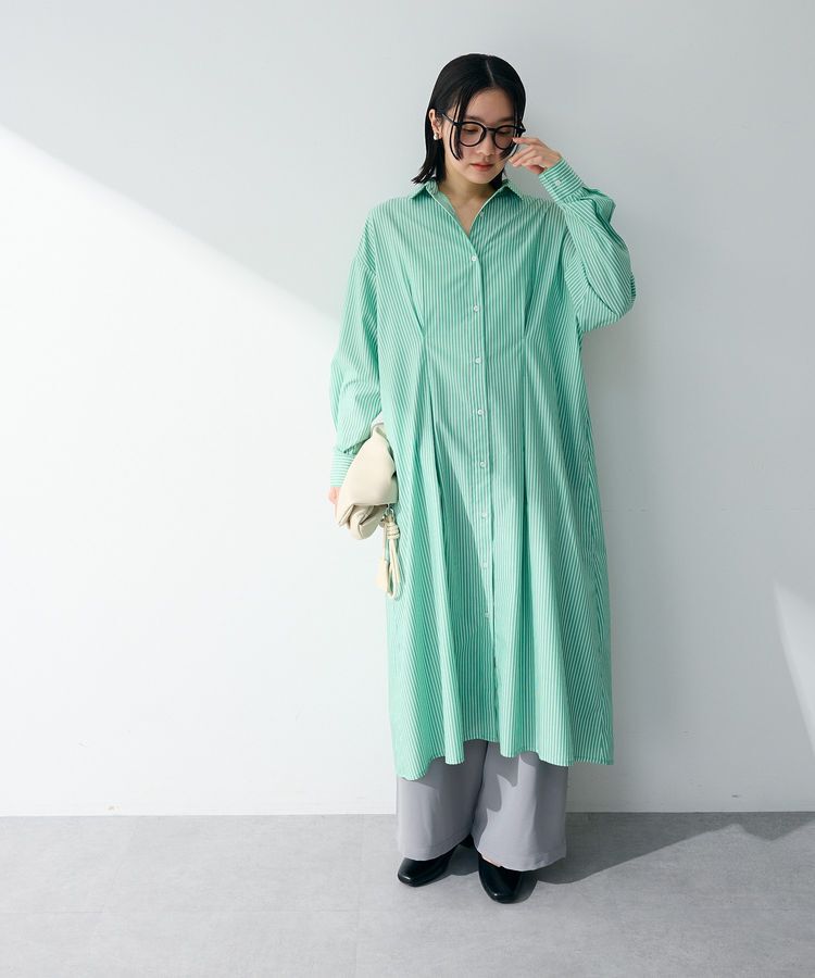 Green Parks「イージーケア抜け衿ウエストタックシャツワンピース」|ワンピース|