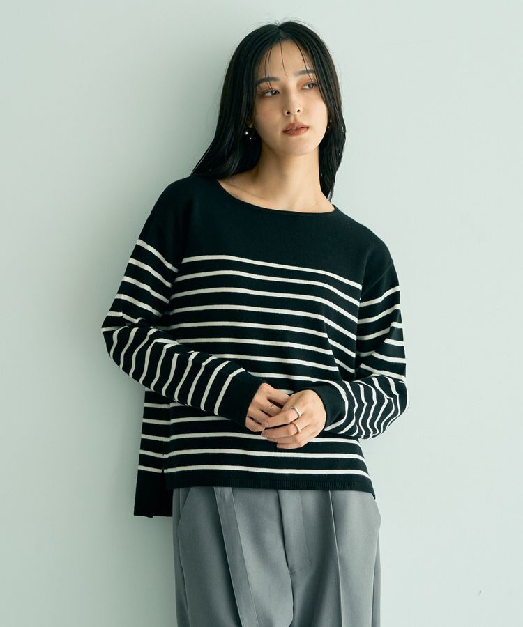 YECCA VECCA「ボーダーボートネックニット」|ニット・セーター|