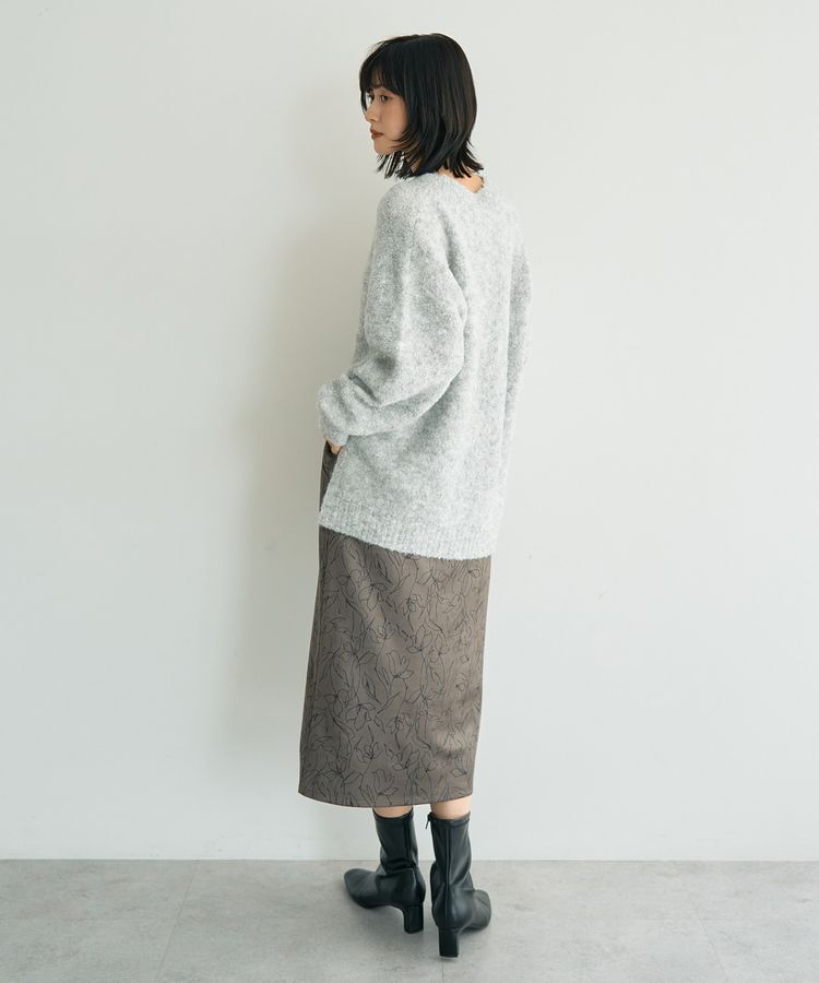 YECCA VECCA「ラインフラワー柄フェイクスエードスカート」|タイト|