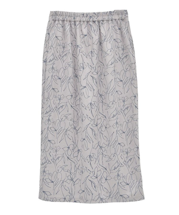 YECCA VECCA「ラインフラワー柄フェイクスエードスカート」|タイト|