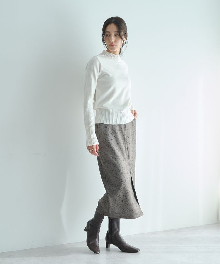 YECCA VECCA「ラインフラワー柄フェイクスエードスカート」|タイト|