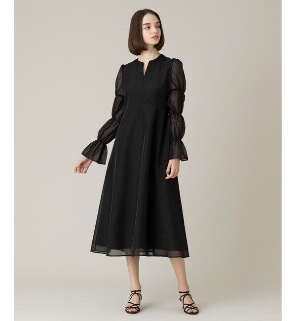 LOULOU WILLOUGHBY「【LOULOU WILLOUGHBY】ギャザーシフォンスリーブワンピース」|ワンピース|ブラック