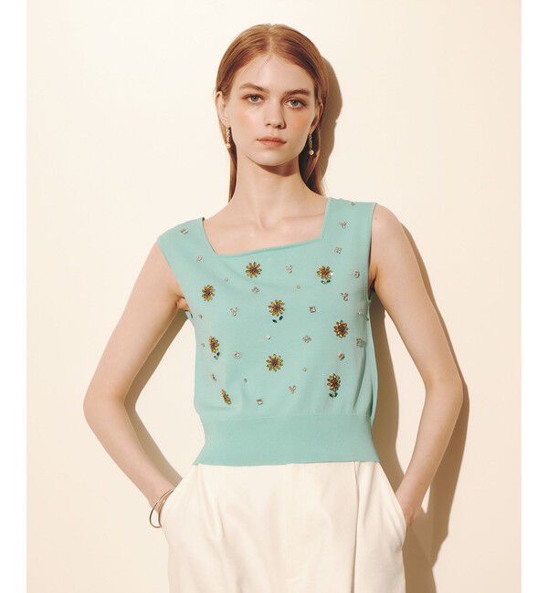 LOULOU WILLOUGHBY「WEB 一部店舗限定【LOULOU WILLOUGHBY】サンフラワービジュータンクトップ」|ニット・セーター|