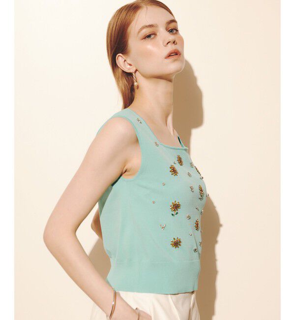 LOULOU WILLOUGHBY「WEB 一部店舗限定【LOULOU WILLOUGHBY】サンフラワービジュータンクトップ」|ニット・セーター|