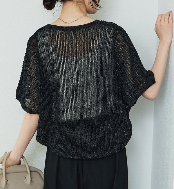  「アイレットデザインテープヤーンハーフスリーブニット」|ニット・セーター|