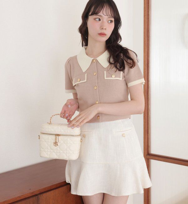  「金ボタン配色衿ニットトップス」|ニット・セーター|