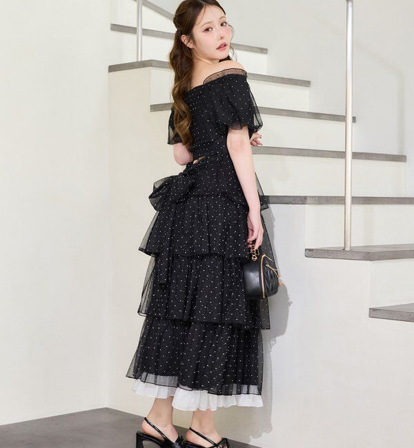  「【Black Ribbon Collection】バックリボンティアードワンピ」|ワンピース|