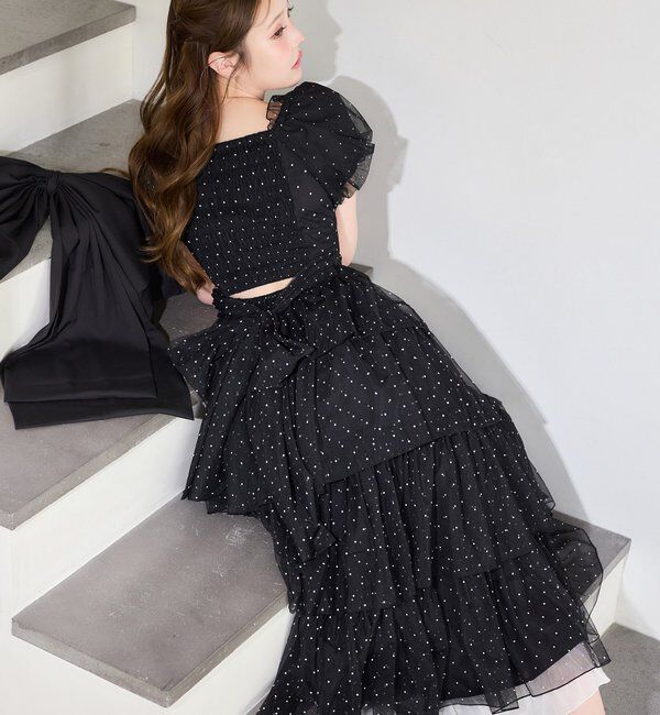  「【Black Ribbon Collection】バックリボンティアードワンピ」|ワンピース|