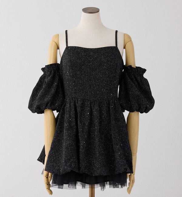  「【Black Ribbon Collection】異素材バルーンミニワンピース」|ワンピース|