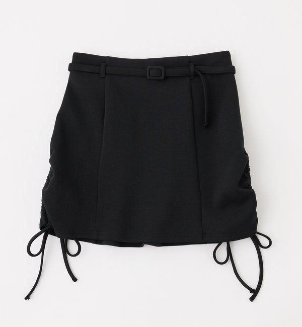  「ウエストベルト付きサイドドロストミニスカート」|スカート|ブラック