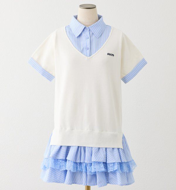  「ニットドッキング半袖チュニックシャツワンピース」|ワンピース|