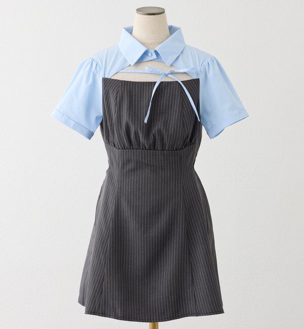  「サイドカット異素材ミニワンピース」|ワンピース|グレー