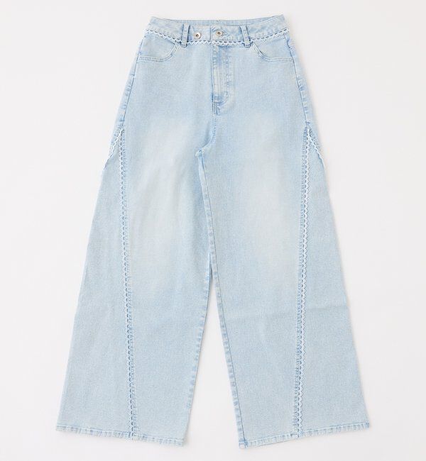  「【SMサイズ展開あり】レース付きワイドデニムパンツ」|その他|サックスブルー