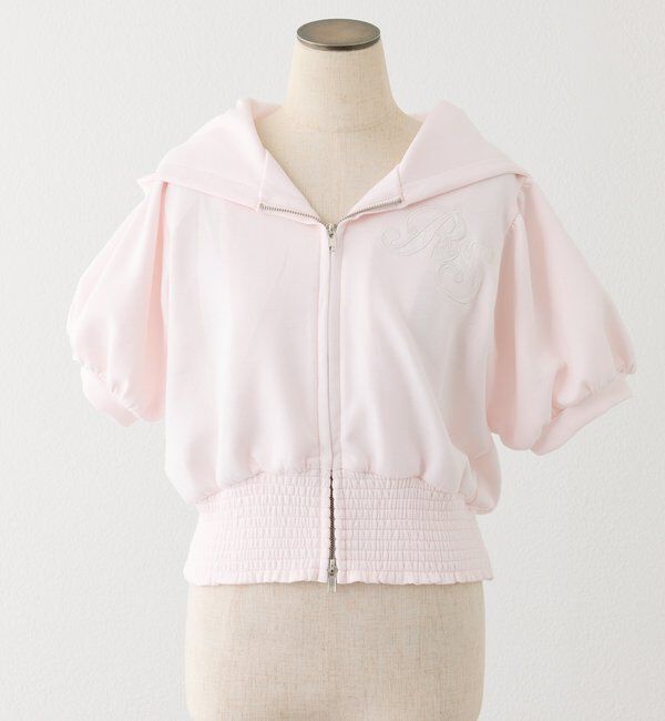  「【セットアップ可能】ロゴ刺繍半袖パーカー」|プルオーバー|ピンク