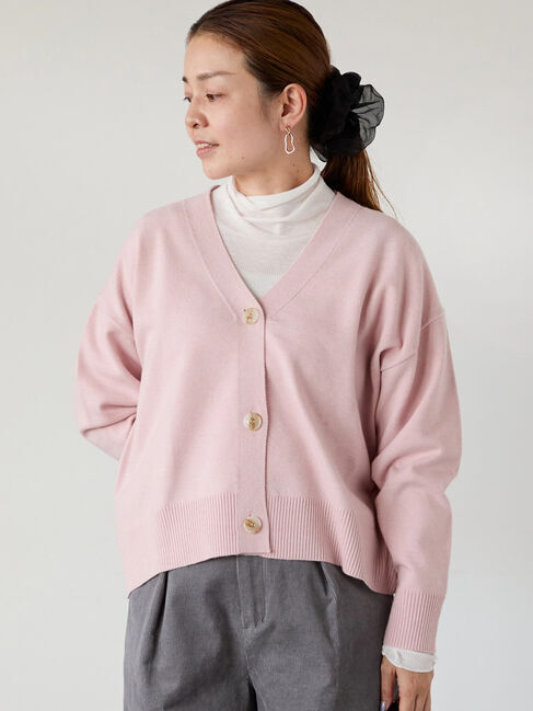 Lugnoncure「ソフトタッチニットVネックショートカーディガン」|カーディガン|ピンク