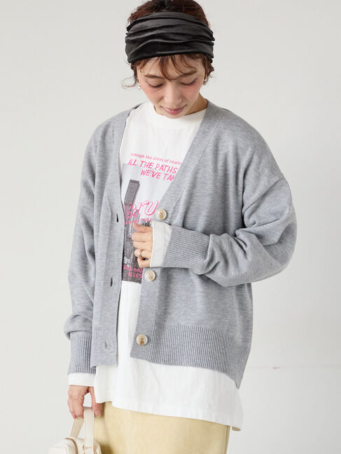 Lugnoncure「ソフトタッチニットVネックショートカーディガン」|カーディガン|グレー