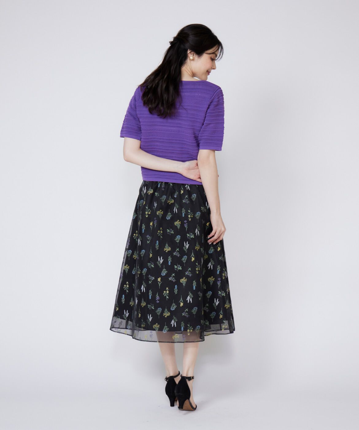 Maglie le cassetto「《大きいサイズ》ピンタック柄スクエアプルオーバー」|ニット・セーター|