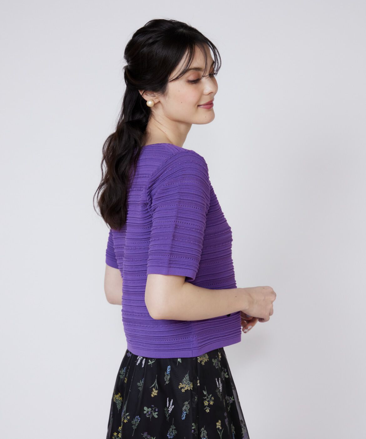 Maglie le cassetto「《大きいサイズ》ピンタック柄スクエアプルオーバー」|ニット・セーター|