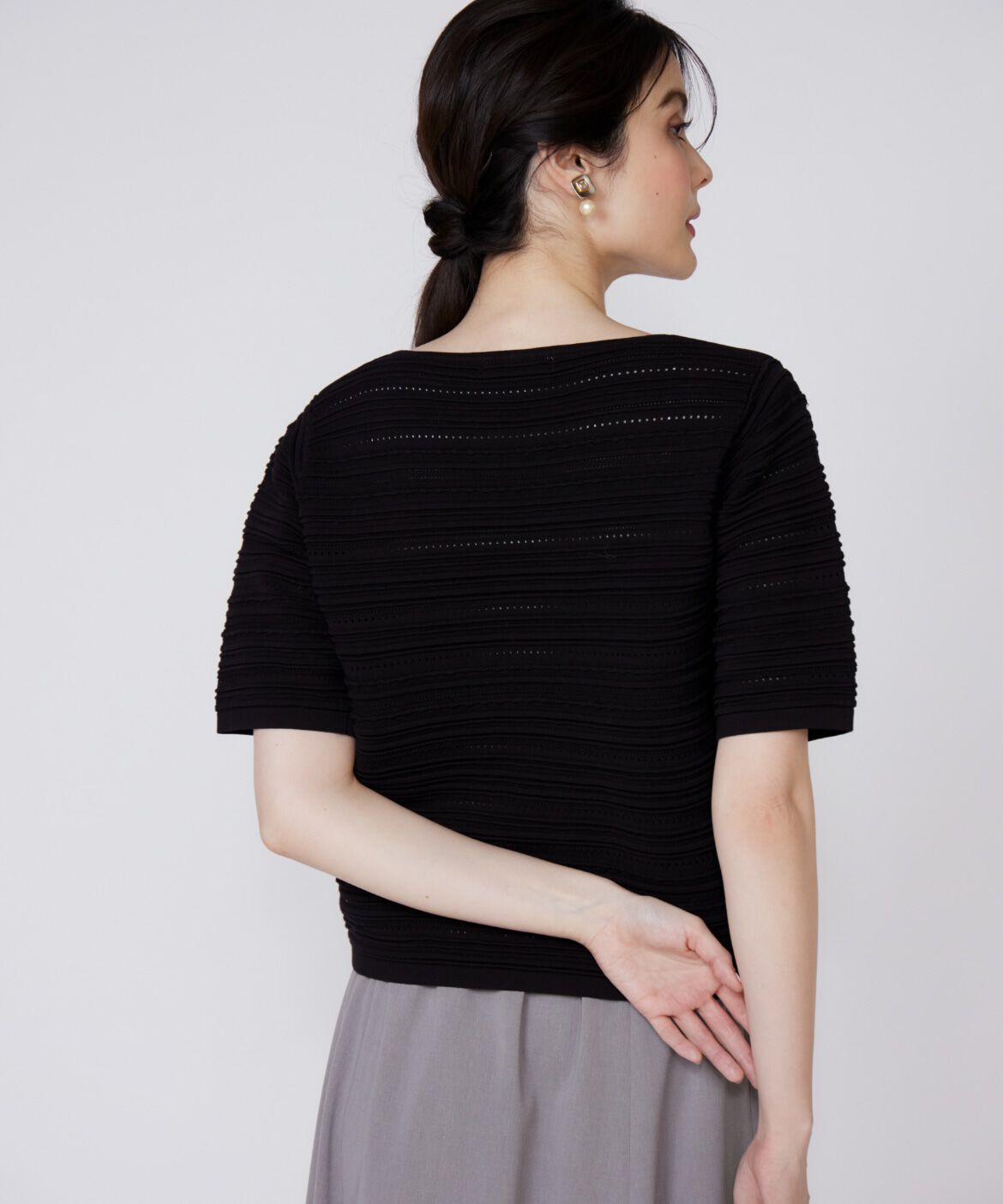 Maglie le cassetto「《大きいサイズ》ピンタック柄スクエアプルオーバー」|ニット・セーター|