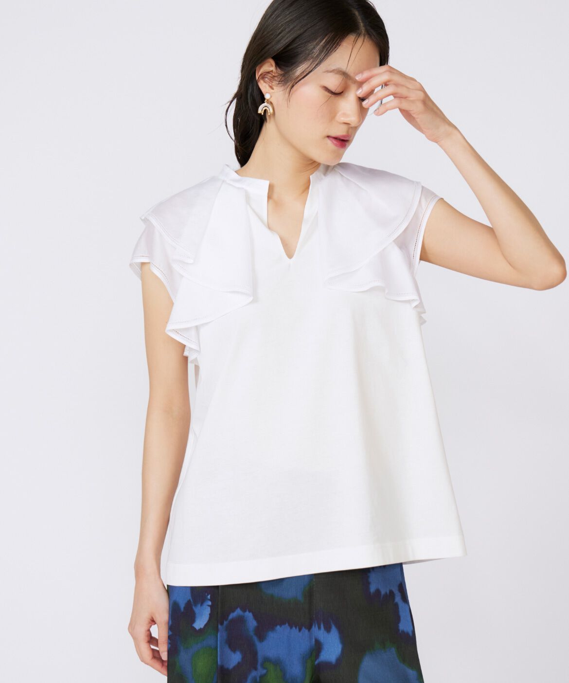 INED「ラッフルカラードッキングプルオーバー」|Tシャツ・カットソー|ホワイト