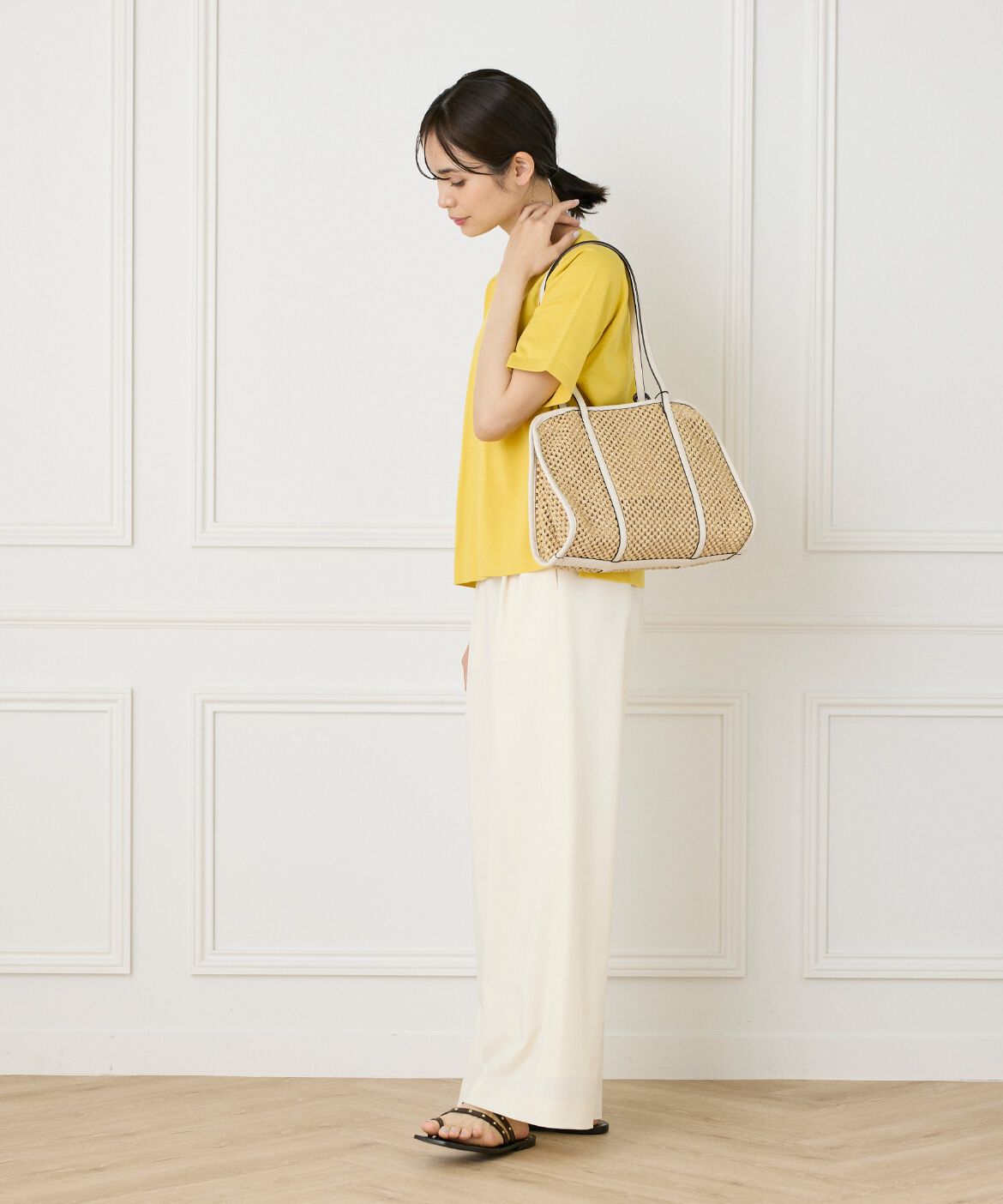 INED「《大きいサイズ》《WEB限定》Tシャツ風プルオーバーサマーニット」|ニット・セーター|