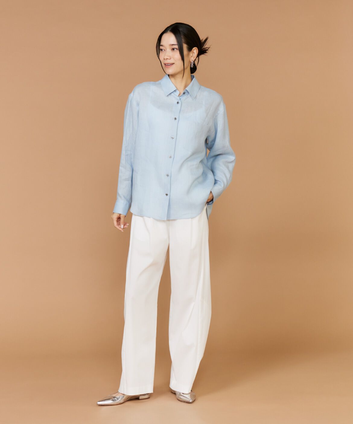 INED「《大きいサイズ》リネンレギュラーカラーシャツ」|シャツ・ブラウス|