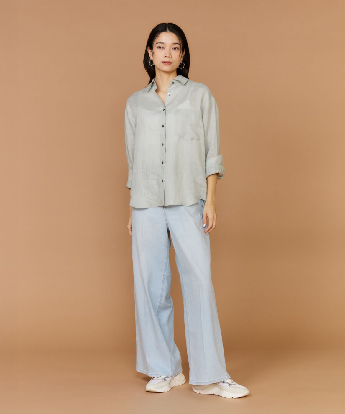 INED「《大きいサイズ》リネンレギュラーカラーシャツ」|シャツ・ブラウス|