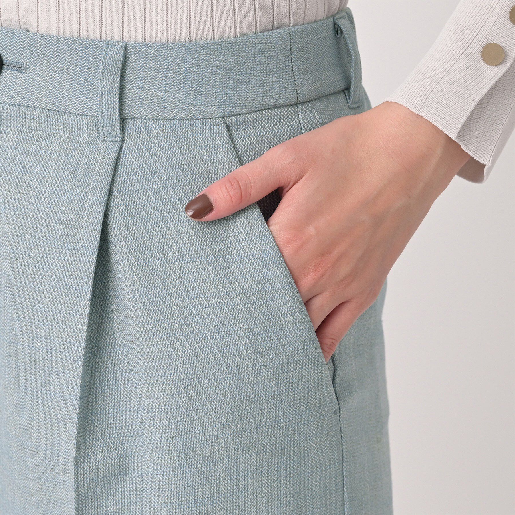 UNTITLED「【洗える/後ろウエストゴム】シャンブレーワイドパンツ」|その他|