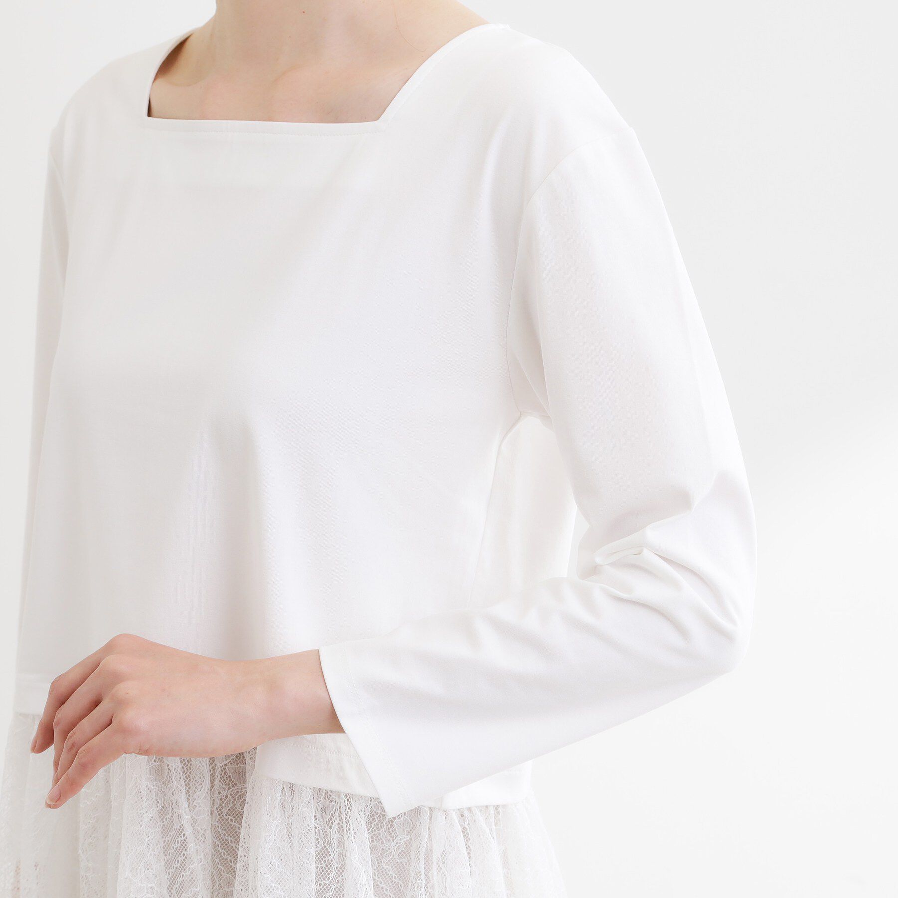 Reflect「【UVカット／接触冷感／レイヤードにおすすめ◎】レース切り替えプルオーバージャージ」|Tシャツ・カットソー|