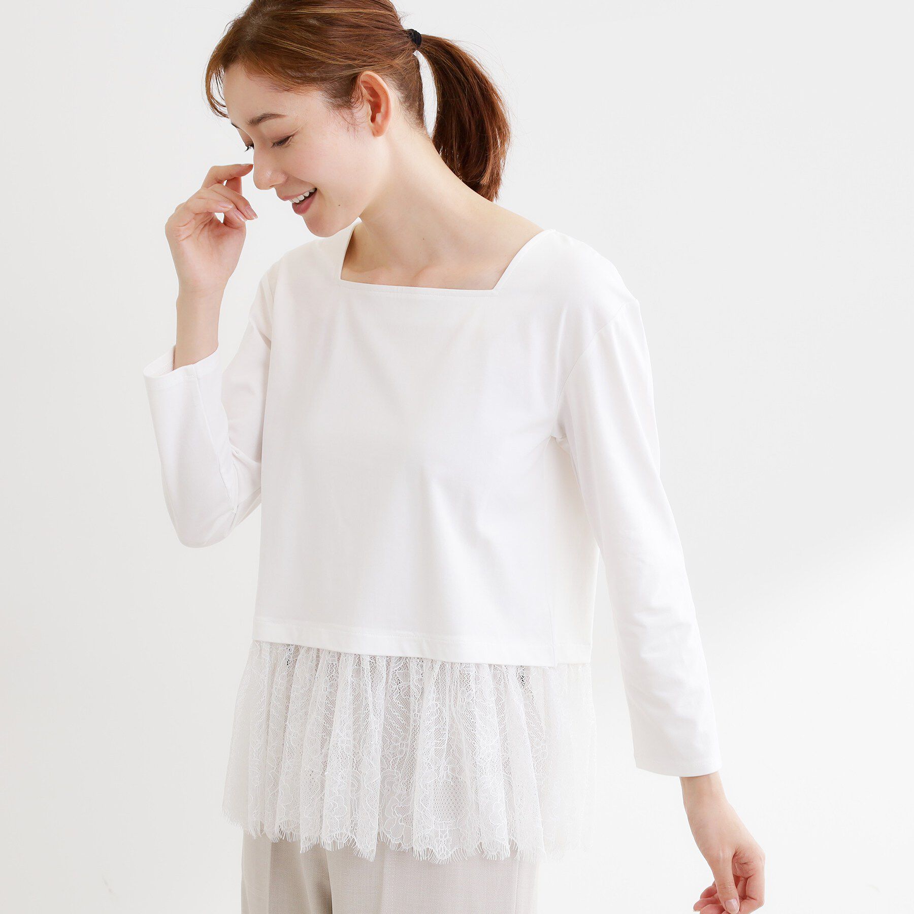 Reflect「【UVカット／接触冷感／レイヤードにおすすめ◎】レース切り替えプルオーバージャージ」|Tシャツ・カットソー|