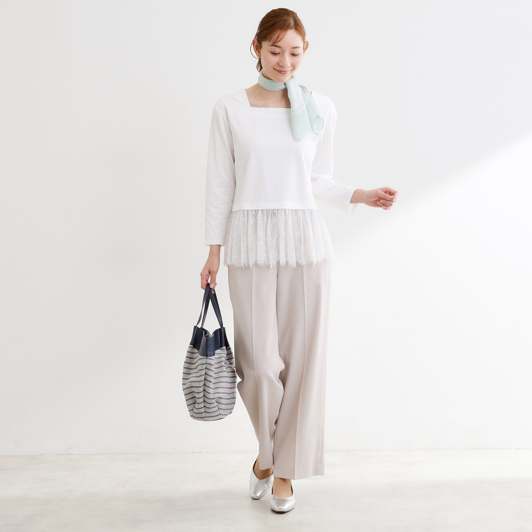 Reflect「【UVカット／接触冷感／レイヤードにおすすめ◎】レース切り替えプルオーバージャージ」|Tシャツ・カットソー|