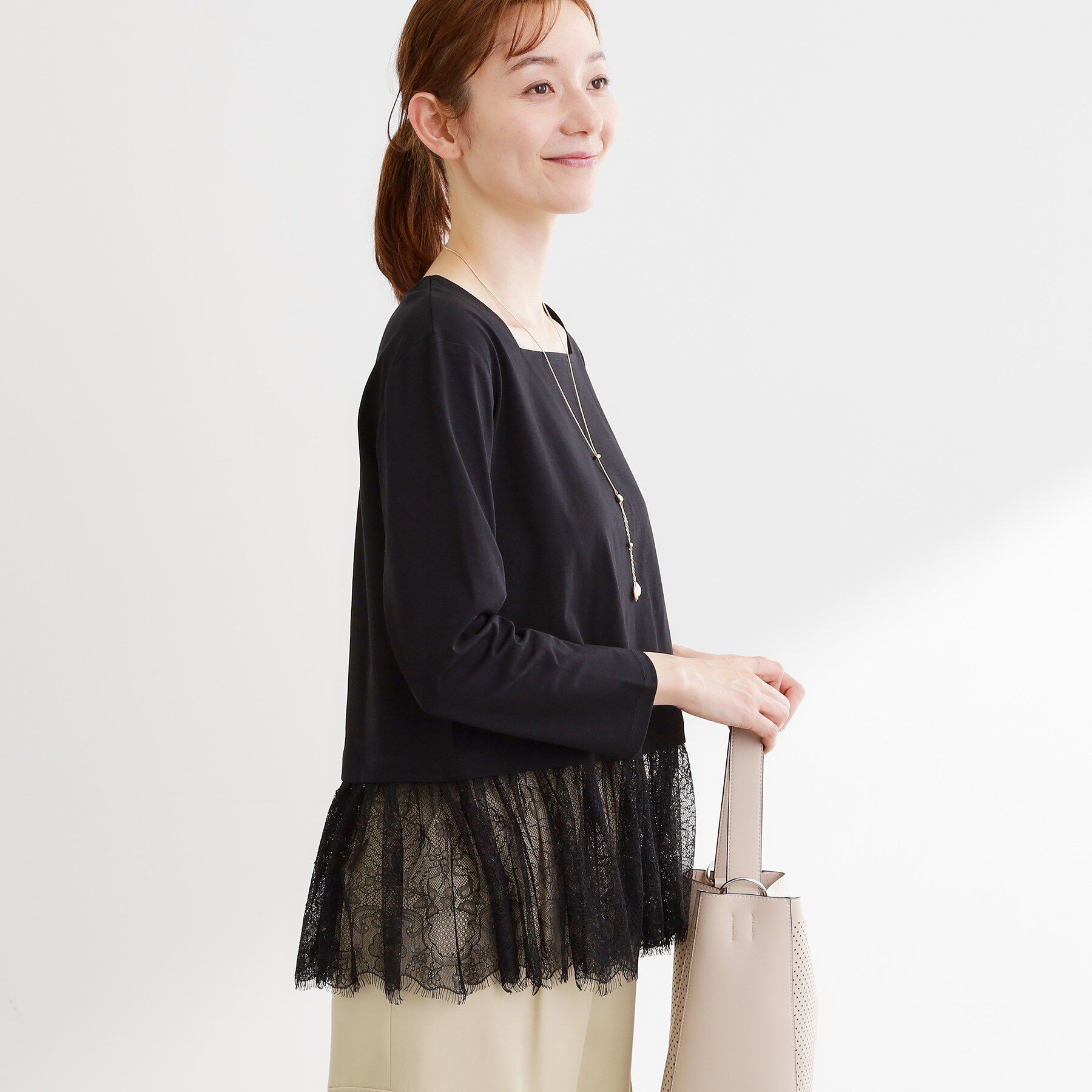 Reflect「【UVカット／接触冷感／レイヤードにおすすめ◎】レース切り替えプルオーバージャージ」|Tシャツ・カットソー|