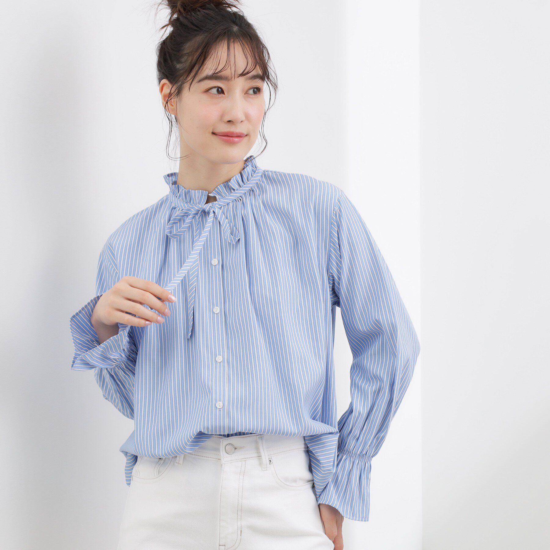 grove「フリルカラーリボンブラウス」|シャツ・ブラウス|ブルーストライプ(3