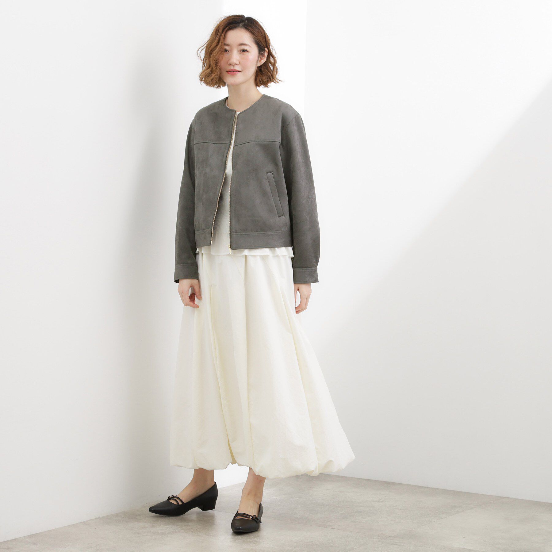 grove「スエードライク ノーカラーブルゾン」|ノーカラージャケット|