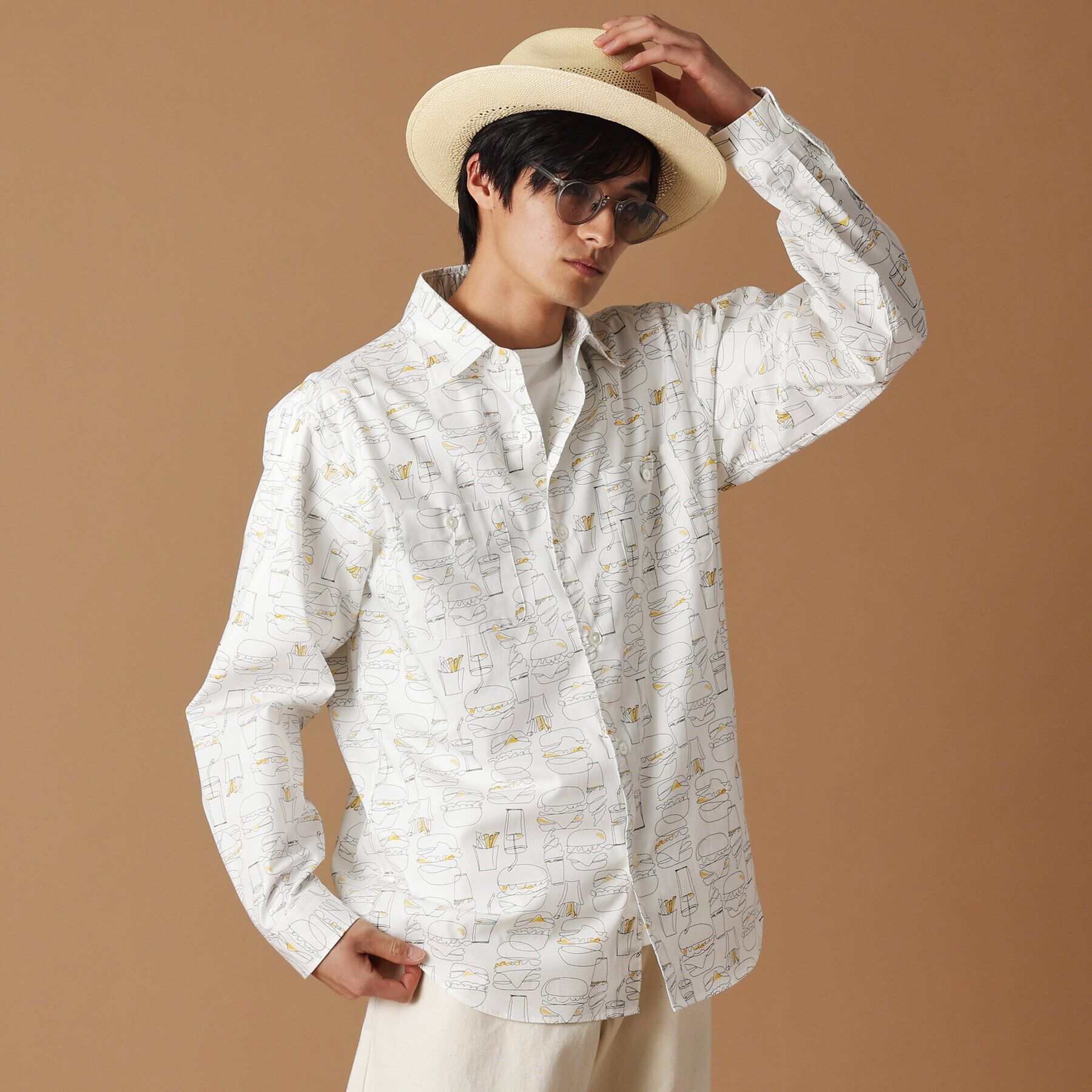 40CARATS&525「ハンバーガープリント シャツ」|シャツ・ブラウス|ホワイト(101)