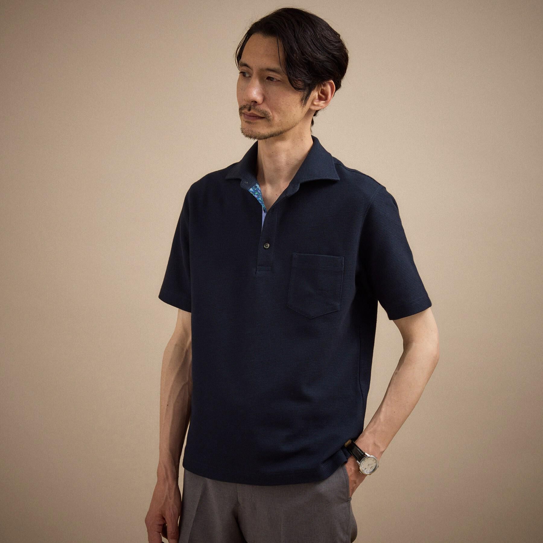 TAKEO KIKUCHI「【抗菌防臭】ハニカムメランジ ポロシャツ」|ポロシャツ|ネイビー(094)