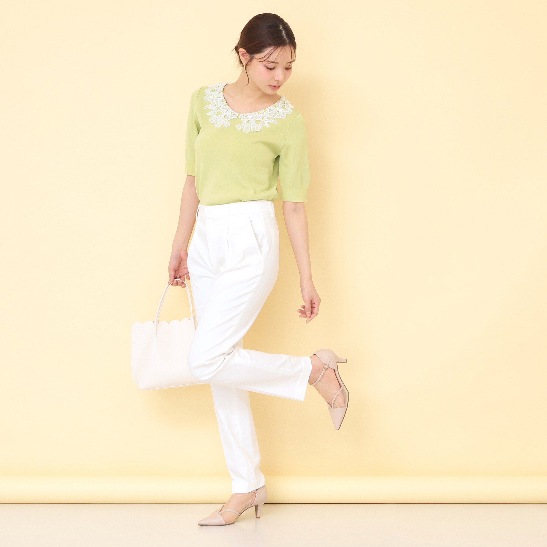 index「リボンレース衿リブニット【洗濯機OK／接触冷感】」|ニット・セーター|