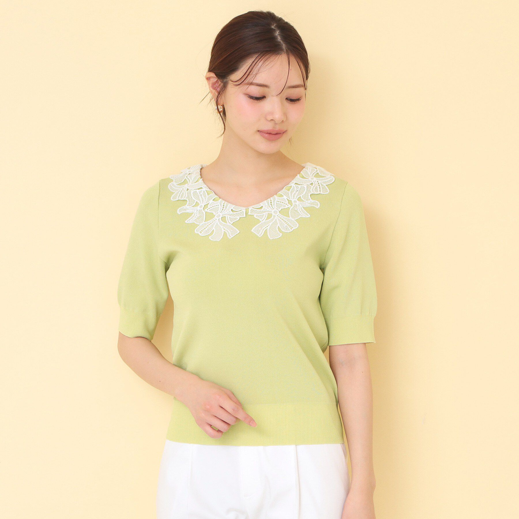 index「リボンレース衿リブニット【洗濯機OK／接触冷感】」|ニット・セーター|