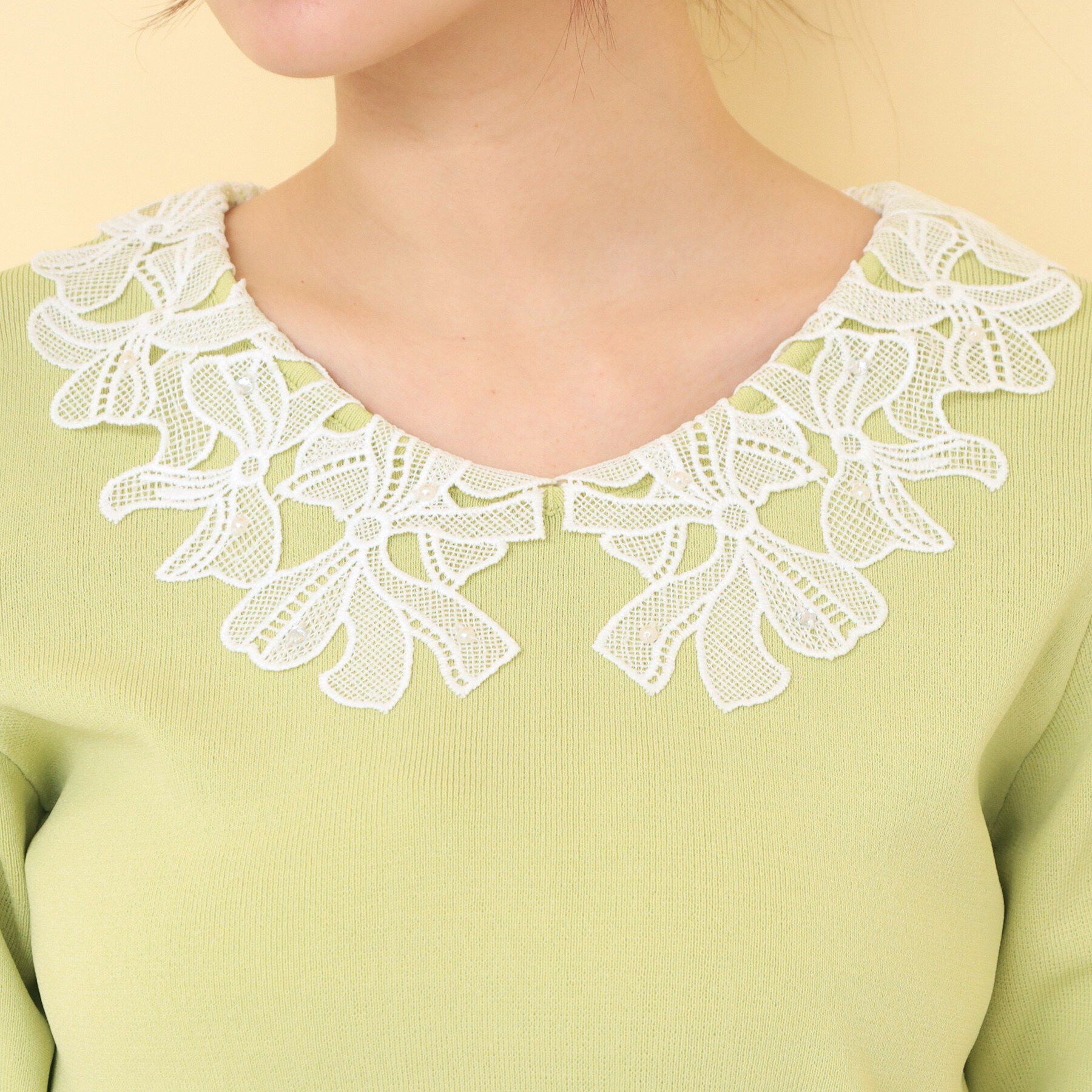 index「リボンレース衿リブニット【洗濯機OK／接触冷感】」|ニット・セーター|