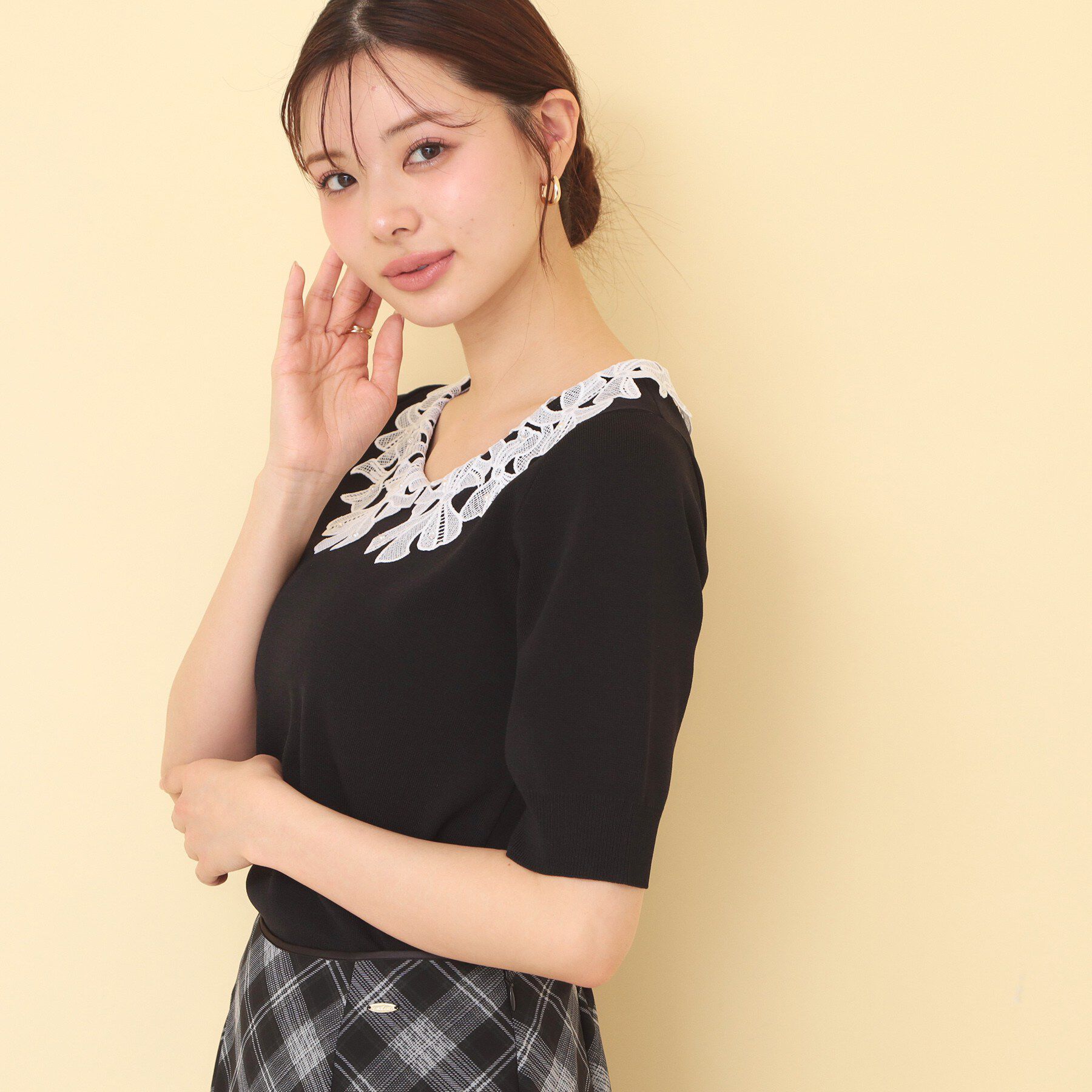 index「リボンレース衿リブニット【洗濯機OK／接触冷感】」|ニット・セーター|