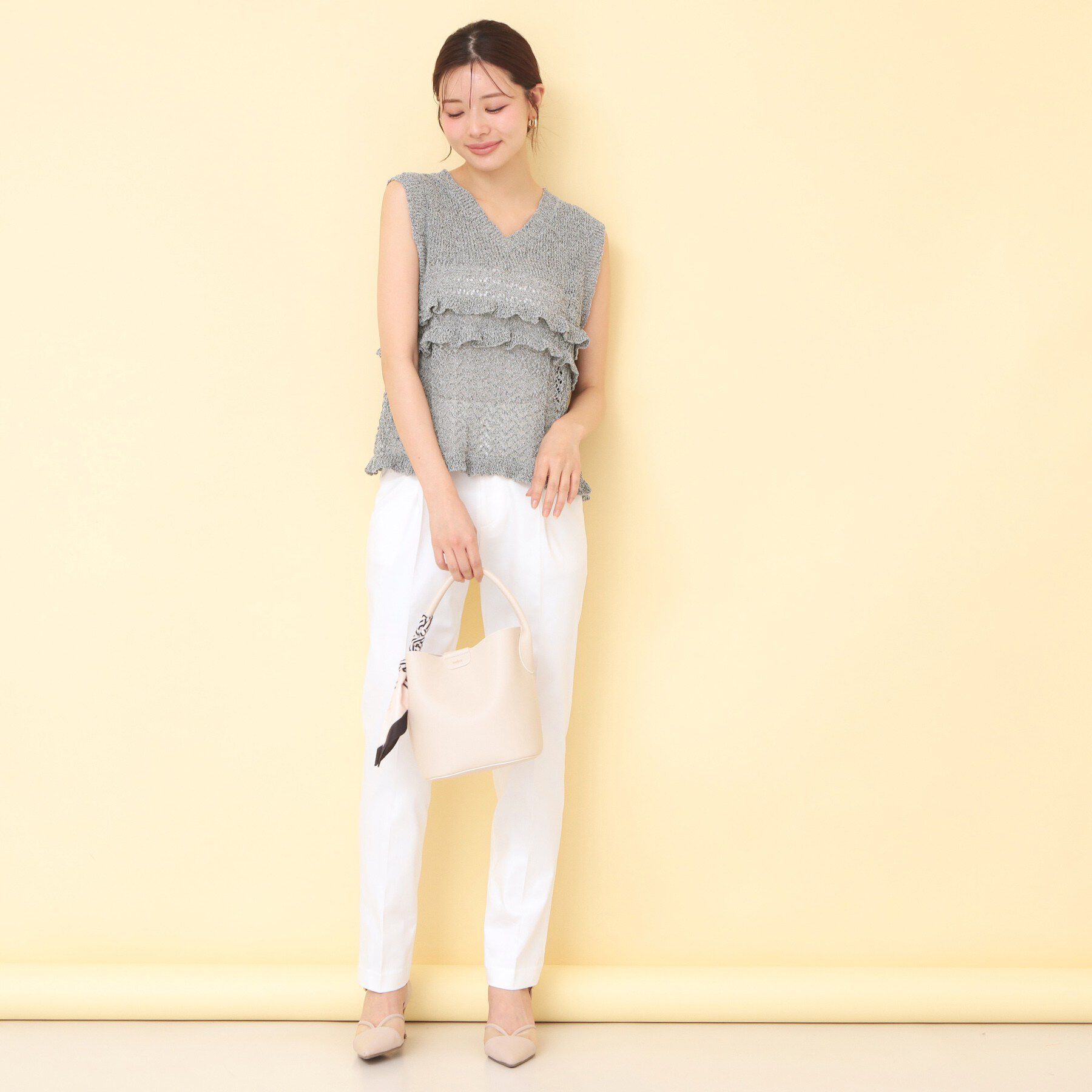 index「透かし編みミニペプラムノースリーブニット【洗濯機OK】」|ニット・セーター|