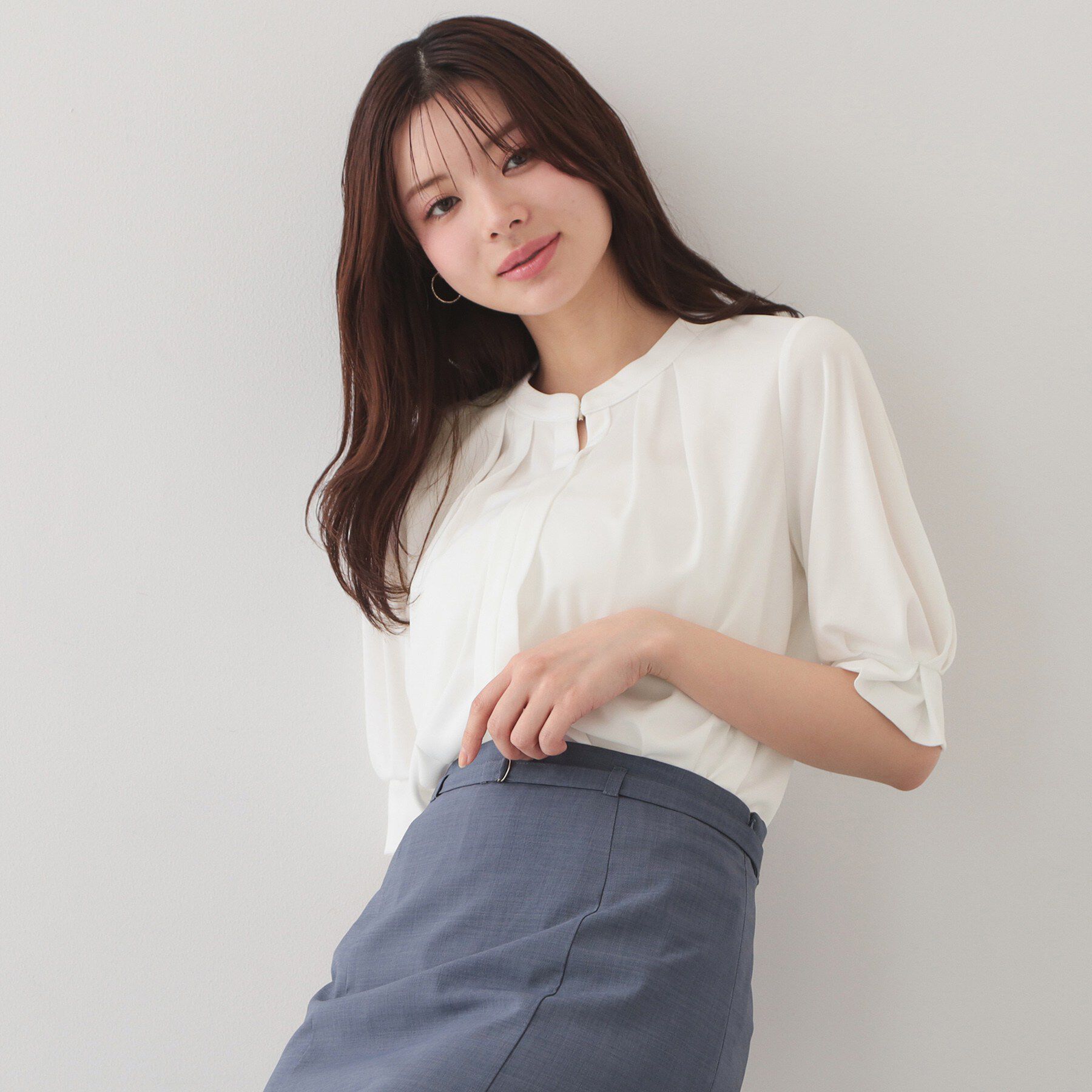 index「アセテートライクバンドカラートップス【洗濯機OK／吸水速乾／接触冷感／UVケア】」|Tシャツ・カットソー|オフホワイト(803