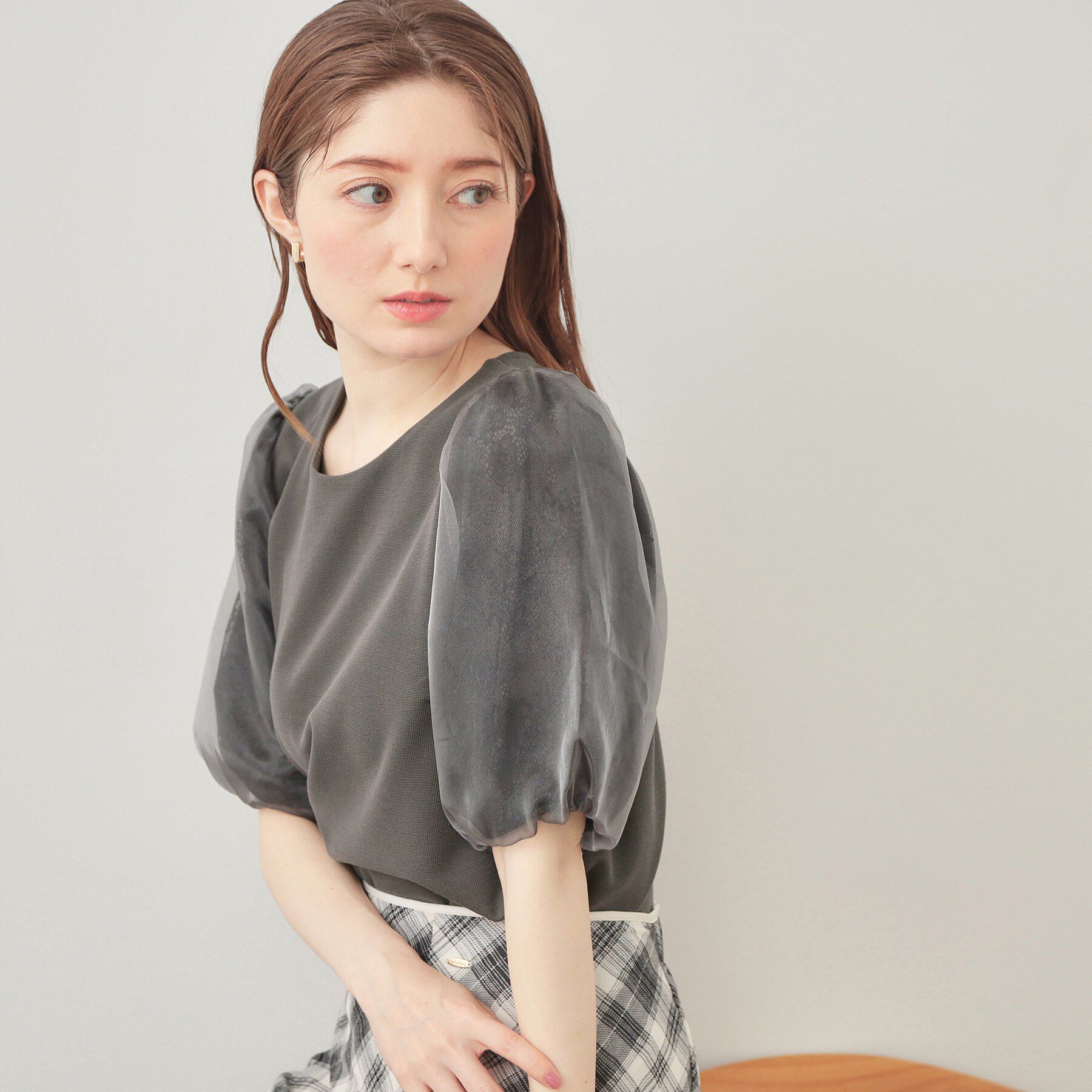 index「シアーバルーンスリーブトップス【洗濯機OK・接触冷感・UVケア】」|Tシャツ・カットソー|チャコールグレー(0