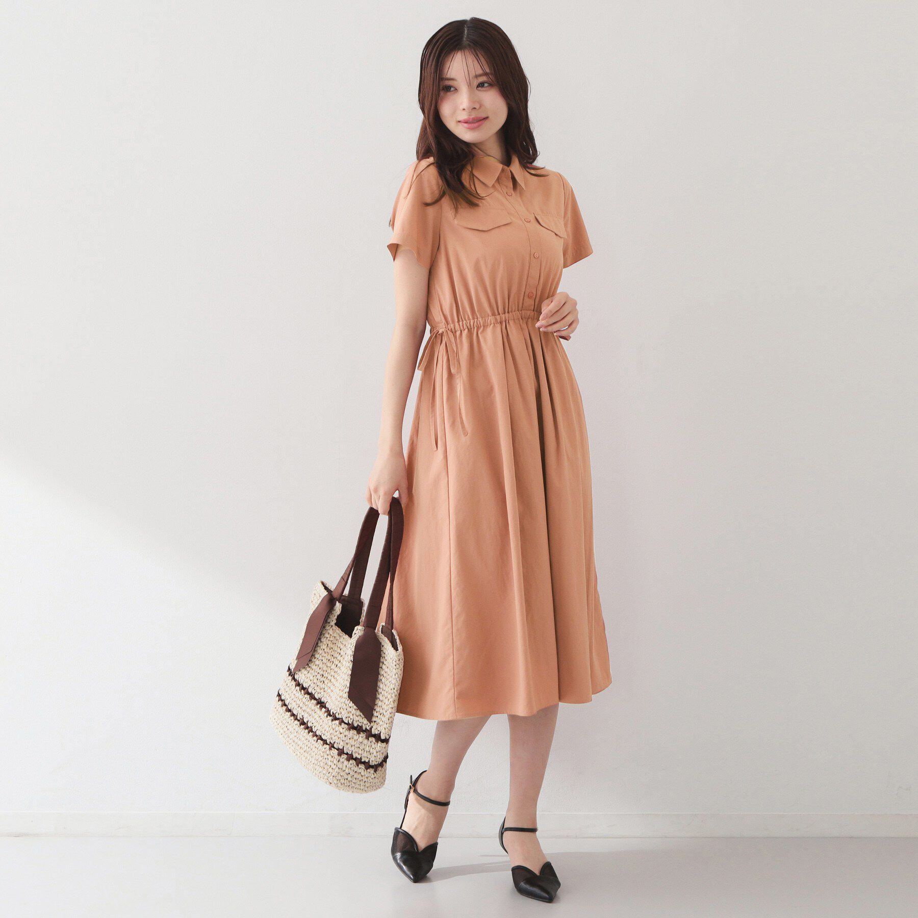 index「サイドリボンシャツワンピース【洗濯機OK・防シワ】」|ワンピース|
