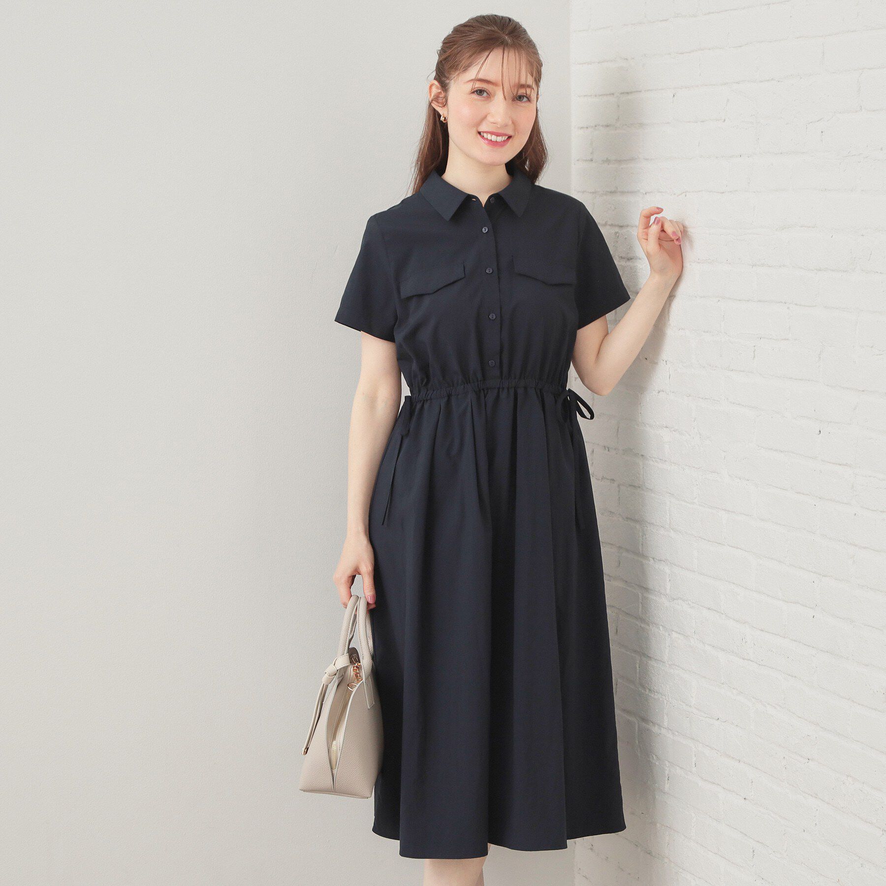 index「サイドリボンシャツワンピース【洗濯機OK・防シワ】」|ワンピース|ネイビー(094)