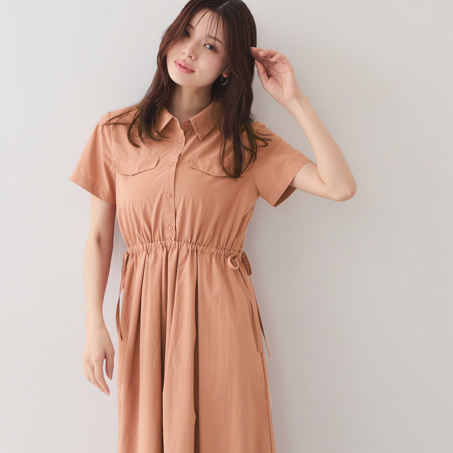 index「サイドリボンシャツワンピース【洗濯機OK・防シワ】」|ワンピース|オレンジ(865)